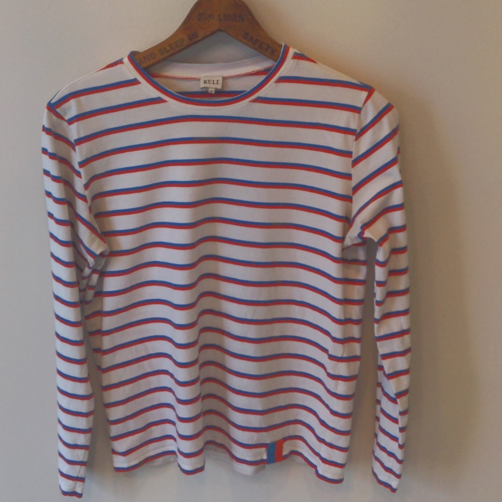 KULE The Modern Stripe Blue Red White Long Sleeve Shirt Small